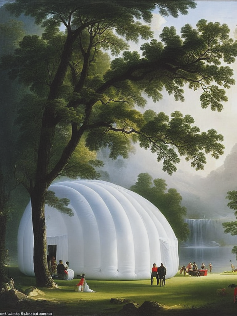 02202-3950938442-Early Morning at Cold Spring (1850) by Asher Durand. Inflatable house made out of white soft fabric. people hanging from the tre.png